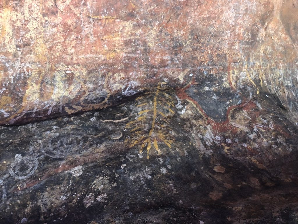 Fitness travel guide Erica Rascon explores rock art at Uluru. Photo taken with permission