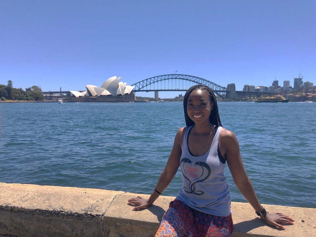 Wellness blogger Erica Rascon visits Royal Botanic Gardens Sydney for meditation and views of Sydney Opera House